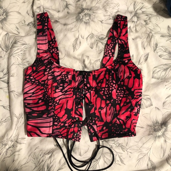 Dolls Kill Tops - Dollskill pink butterfly corset top